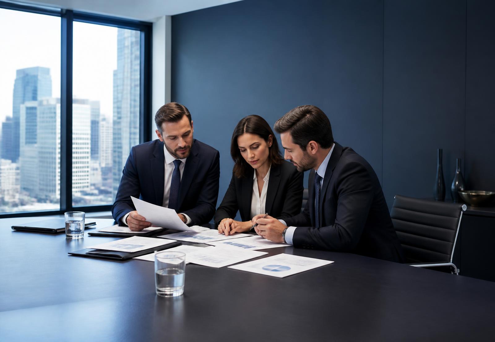 Equipe da CREDLIVRE analisando documentos financeiros em sala de reunião